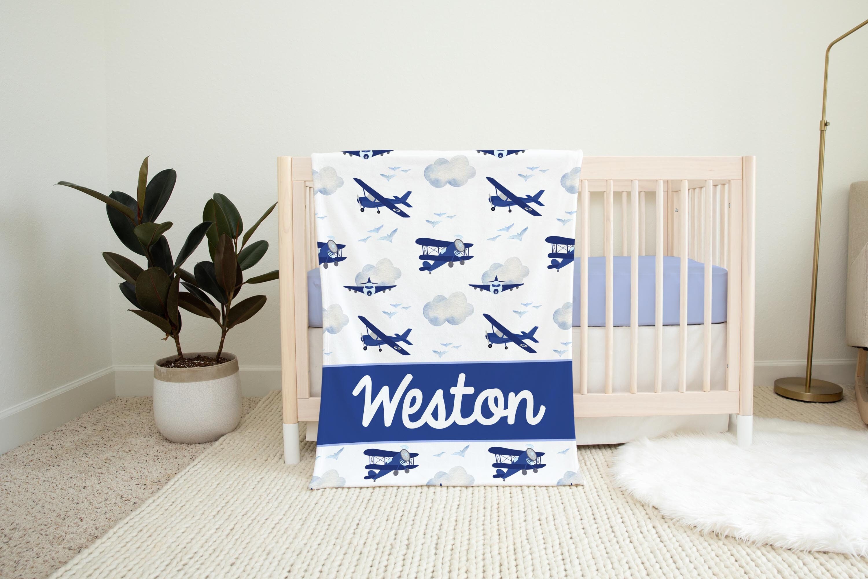 Airplane Baby Blanket Personalized Baby Blanket Airplane Etsy