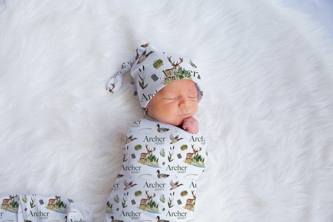 Hunting Swaddle Set, Buck and Duck Swaddle Baby Blanket, Personalized
