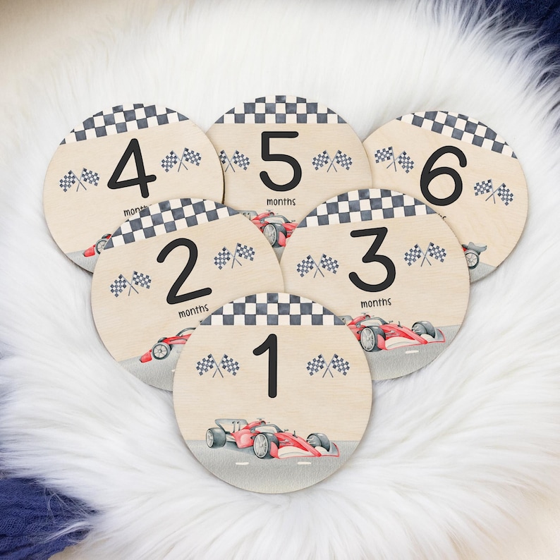 Red Race Car Milestone Cards, Baby Milestone Cars Marker, Wood ...
