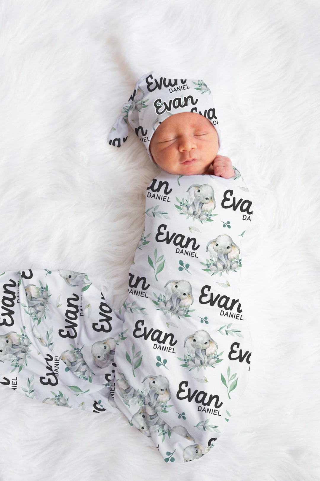 Elephant Swaddle Set, Safari Swaddle Set, Elephant Baby Blanket