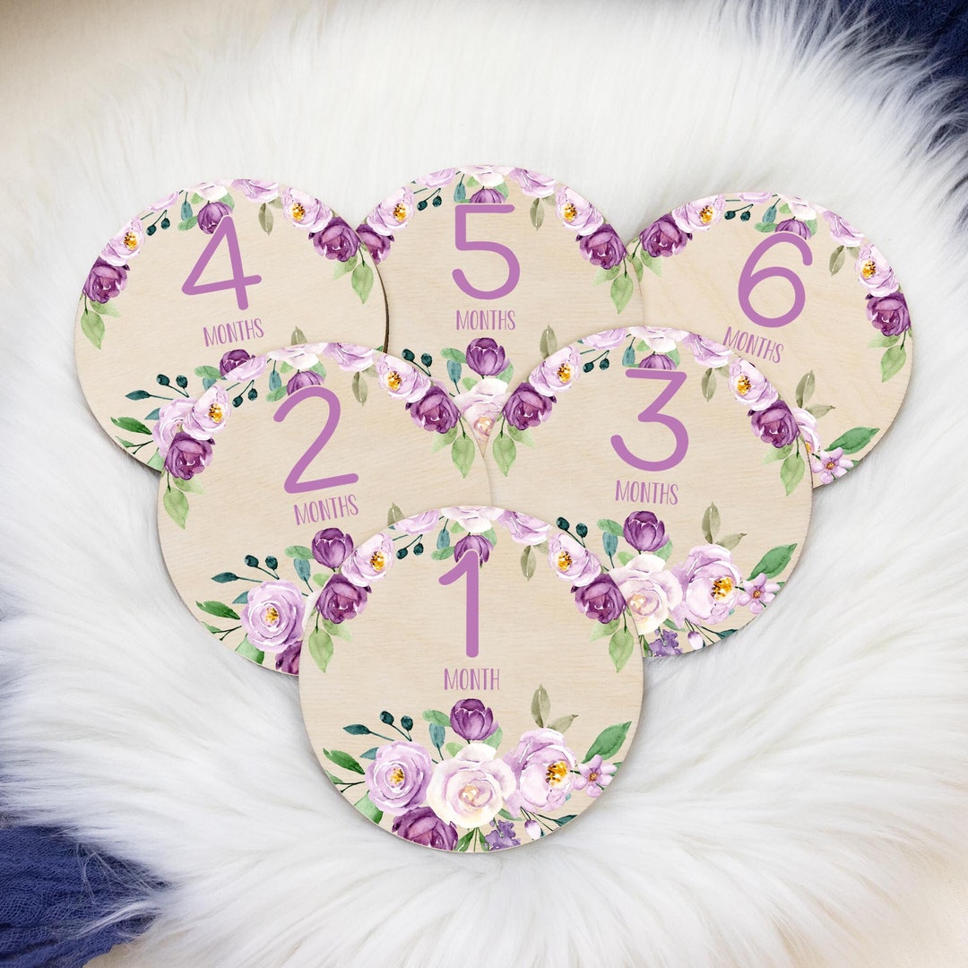 Purple Violet Milestone Cards, Baby Milestone Violet Floral Marker ...