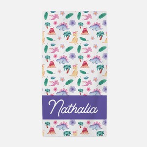 Girl Dinosaur Beach Towel, Personalized Beach Towel, Kids Beach Towel, Child Beach Towel, Adult Beach Towel, Dinosaur Theme Beach Towel G20