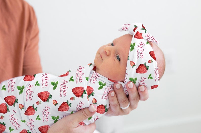 Strawberry Baby Blanket, Personalized Baby Blanket, Strawberry Baby Blanket, Baby Shower Gift, Strawberry Baby Blanket, Fruit blanket G88 image 1