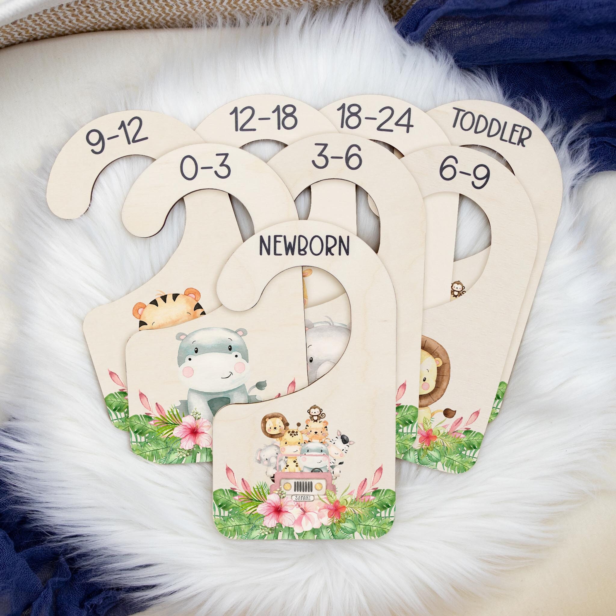 Girl Safari Clothing Dividers, Safari Animal Baby Clothing Divider, Wood Wardrobe Divider, Nursery Closet Divider, Safari Nursery Theme S38