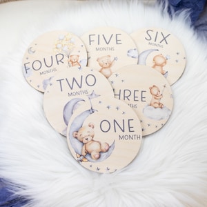 Bear Moon Milestone Cards, Moon Milestone Markers, Wood Milestone Card, Baby Milestones, Photo Prop, Bear Lullaby Nursery Theme B28
