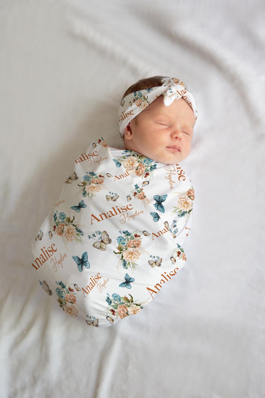 Boho Butterfly Swaddle Set Boho Blue Butterfly Swaddle Etsy