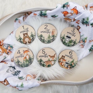 Woodland Milestone Cards, Baby Milestone Woodland Discs Marker, Wood Milestone Card, Baby Milestones, Photo Prop, Woodland Nursery Theme W1 image 2