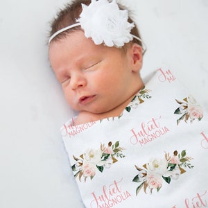 Magnolia Personalized Blanket, Magnolia and Cotton Baby Blanket, Girl Baby Blanket, Magnolia Baby Blanket, Nursery Blanket, Magnolia Baby F2