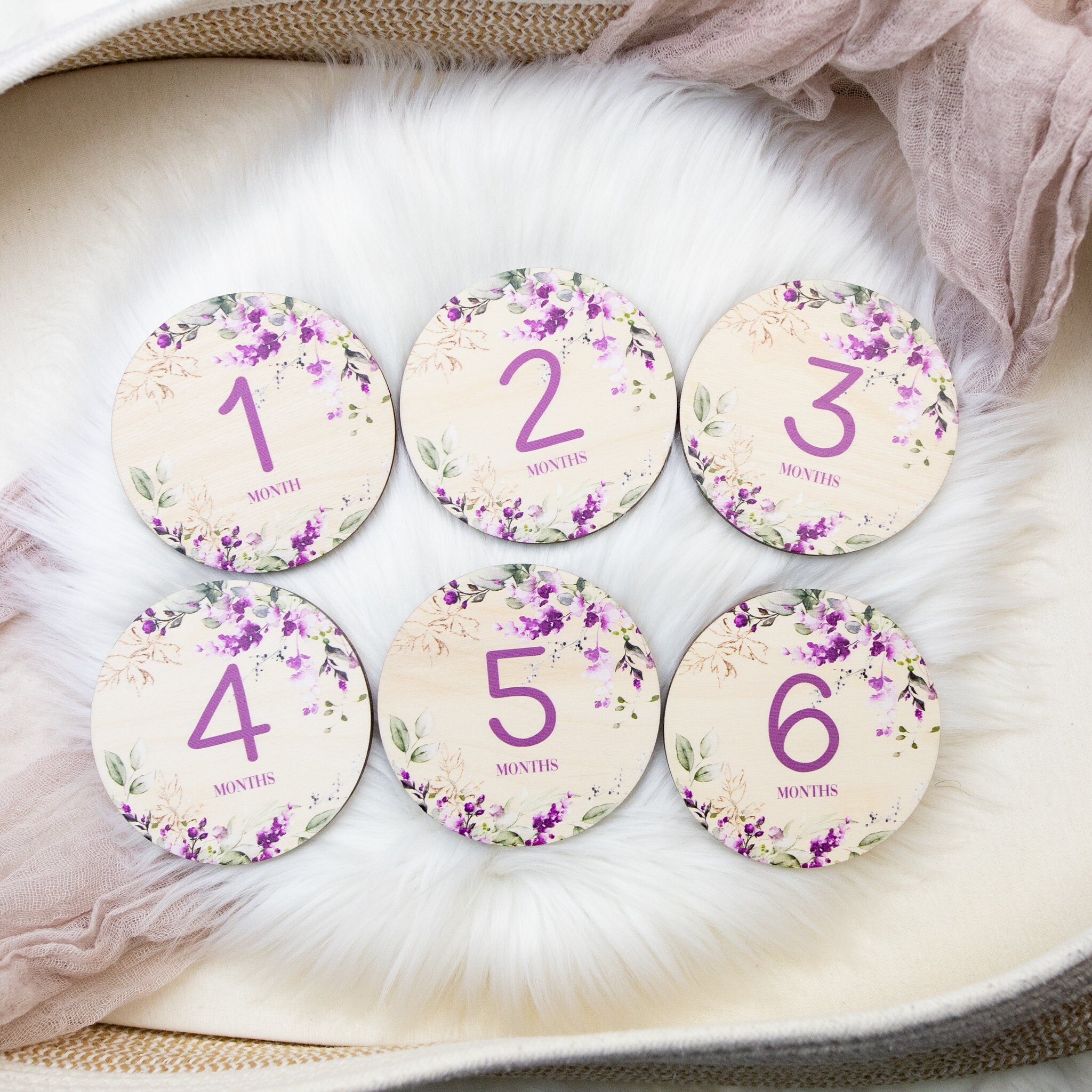 Lavender Bouquet Milestone Cards, Baby Milestone Violet Floral Marker ...
