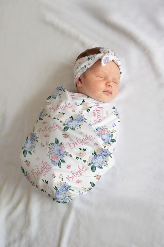 Hydrangea and Roses Swaddle Set Hydrangea Crib Bedding Personalized Swaddle Baby Blanket Hydrangea Swaddle Set Baby Shower Gift F93 Etsy