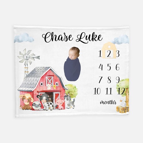 Baby Monthly Milestone Blanket Neutral Farm Blanket Baby Etsy