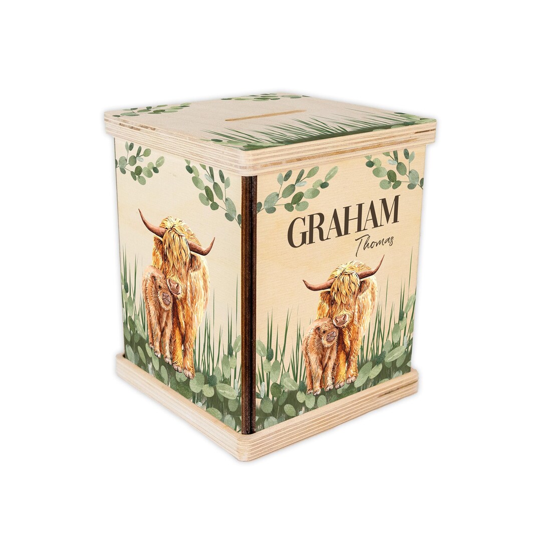 Highland Cow Piggy Bank, Boy Highland Cow Nursery, Baby Boy Gift