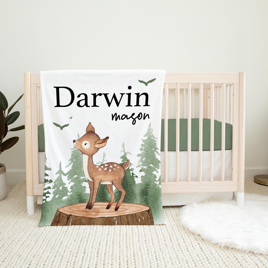 Deer Blanket Personalized Deer Baby Blanket Woodland Deer Etsy