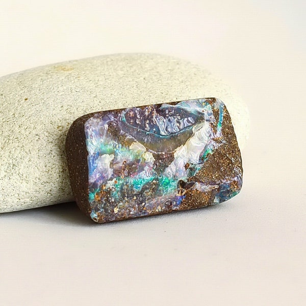 Australian Raw Boulder Opal Gemstone, Unpolished Natural Rough - 26x16mm, 6.13gr