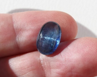 Cat's Eye Blue Kyanite, Smooth Oval Cabochon, Natural Loose Stone for Jewelry - 9x14mm, 7.52ct