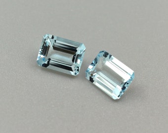 Light blue Aquamarine loose gemstone pair 6x8mm Emerald cut stones for earrings 2.35ct
