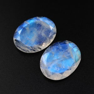 Faceted moonstone loose gemstone pair 27.61ct Oval cut rainbow natural stone 18x23mm