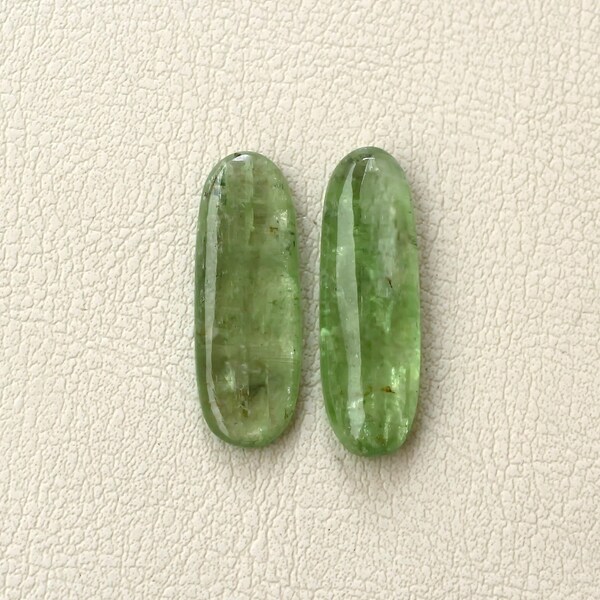 2 Pcs Green Kyanite Cabochon Loose Gemstones, Elongated Oval Shape - 30x10mm ca., 31.32ct