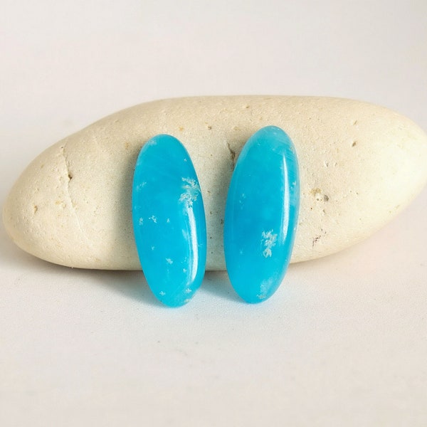 Rare Blue Smithsonite Gemstone Pair, Elongated Oval Cabochon Cut - 20x8mm, 9.95ct - Natural