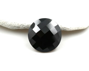 12.24ct natürlicher schwarzer Spinell Edelstein, feine Qualität, runder Schachbrettschliff, unbehandelt, 14 mm