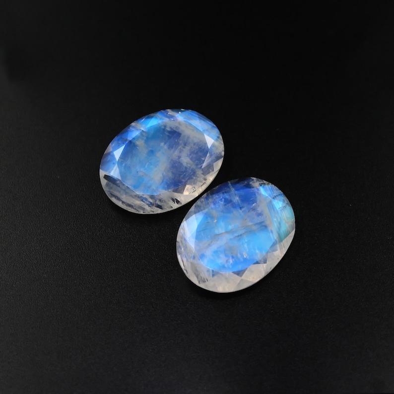 Faceted moonstone loose gemstone pair 27.61ct Oval cut rainbow natural stone 18x23mm image 1