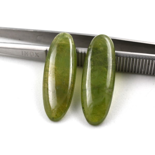 Vesuvianite Loose Gemstone Pair, Long Oval Cabochon, Natural Idocrase, 10x30mm, 25.60ct