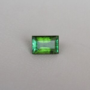 May include: A green gemstone with a rectangular cut and a faceted finish.