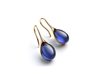 Boucles d'oreilles goutte d'eau bleue