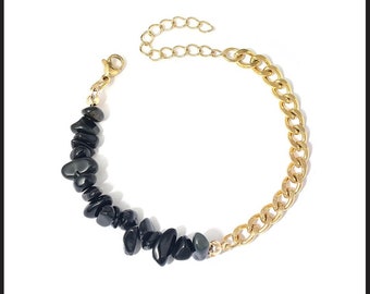 Bracelet acier inoxydable, Pierre de cristal noir