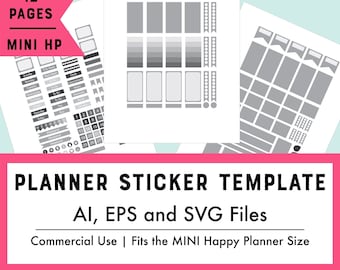 Mini Happy Planner Sticker Template for Adobe Illustrator, Commercial Use, AI, SVG, EPS