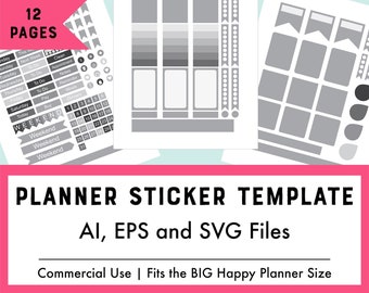 Big Happy Planner Sticker Template for Adobe Illustrator, Commercial Use, AI, SVG, EPS