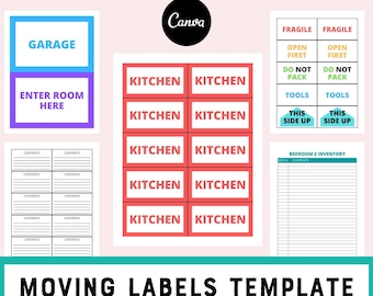 Canva Template for Printable Moving Labels and Room Inventory Lists, Relocation Organizer