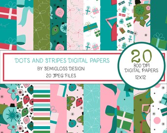 Retro Christmas Ornament Digital Paper Pack