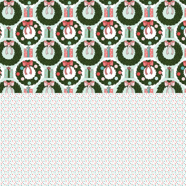 Christmas Wreath Digital Repeat Pattern Set, Holiday Background Printable Paper image 9