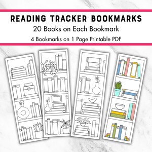 Printable Bookshelf Reading Tracker Bookmarks, Coloring Reading Log for Book Lovers, Track Your Reading Goals, Book Club