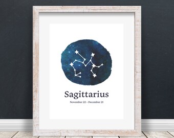 Sagittarius Zodiac Art, Constellation and Watercolor Galaxy, Printable Art, Digital Download