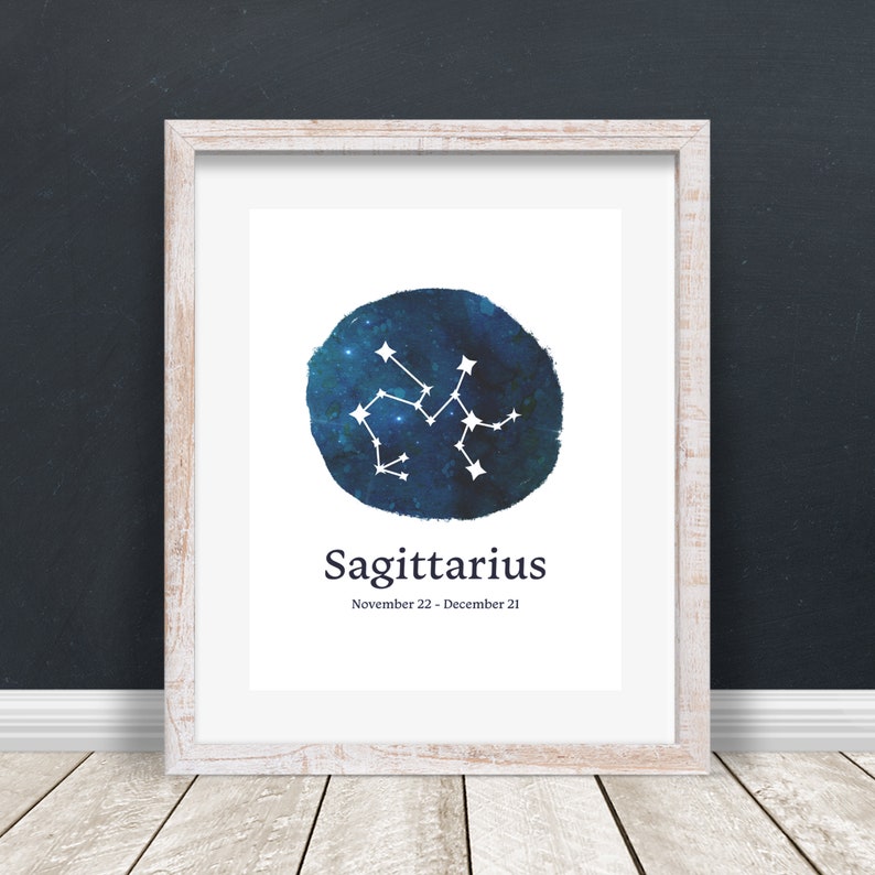 Sagittarius Zodiac Art, Constellation and Watercolor Galaxy, Printable Art, Digital Download image 1