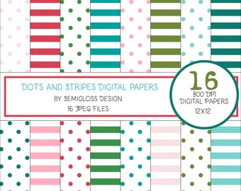 Cute Polka Dot and Stripes Digital Paper Set