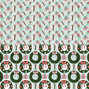 Christmas Wreath Digital Repeat Pattern Set, Holiday Background Printable Paper image 4