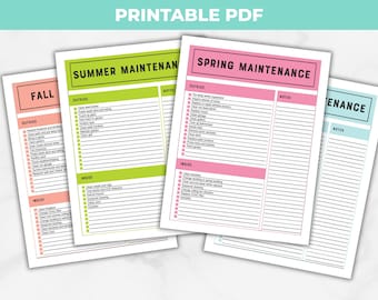 Seasonal Home Maintenance Editable Checklist Printable, and Maintenance Log for Homeowners