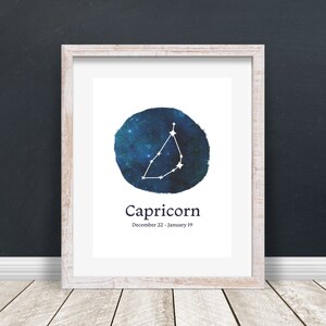 Capricorn Zodiac Art, Constellation and Watercolor Galaxy, Printable Art, Digital Download