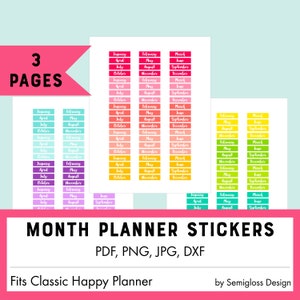 Month Covers Printable Stickers for Planners - Fits Classic Happy Planner