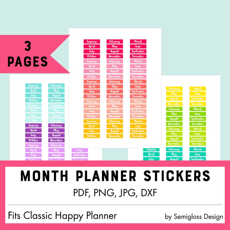 Month Covers Printable Stickers for Planners Fits Classic Happy Planner - Etsy