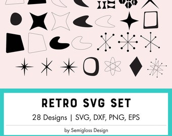 Retro SVG Set, Atomic Starbursts and Boomerang Shapes, Inspired by 1950s Space Age Graphics