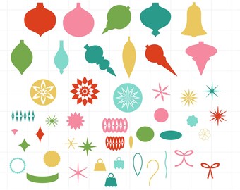 Retro Christmas Ornament SVG Set, Vintage-style Ornament Bundle