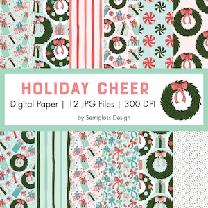 Christmas Wreath Digital Repeat Pattern Set, Holiday Background Printable Paper image 1