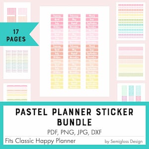 Printable Planner Stickers Bundle, Pastel Planner Sticker, Functional Sticker Set, Fits Classic Happy Planner