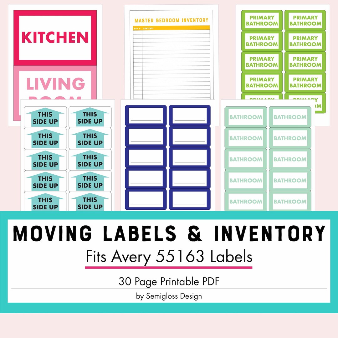 Printable Moving Labels And Inventory Sheets Fits Avery 55163 Labels 