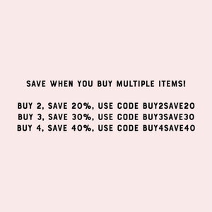 May include: Save when you buy multiple items! Buy 2, save 20%, use code BUY2SAVE20. Buy 3, save 30%, use code BUY3SAVE30. Buy 4, save 40%, use code BUY4SAVE40.
