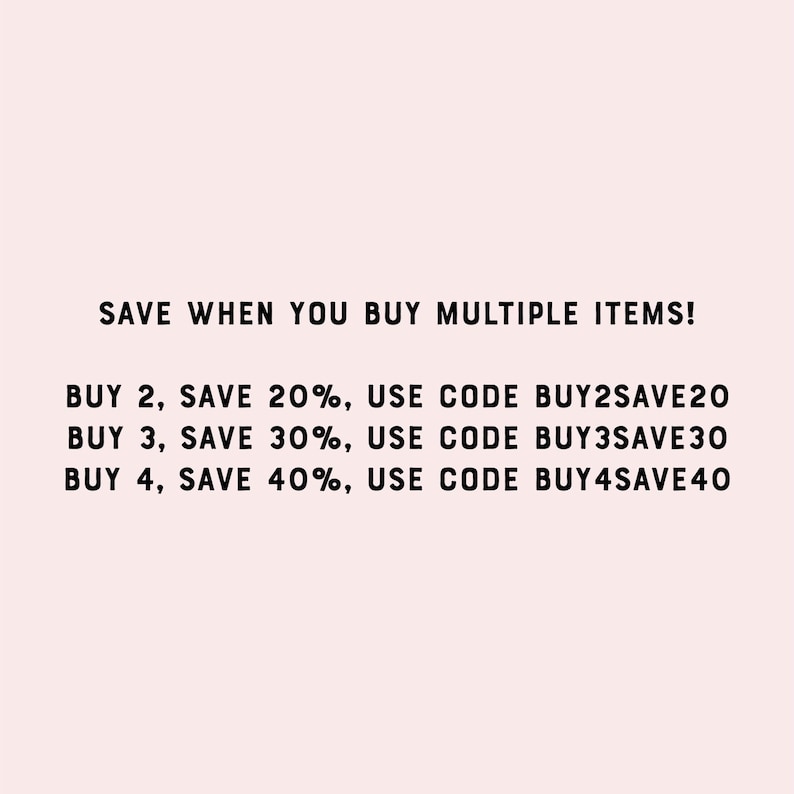 May include: Save when you buy multiple items! Buy 2, save 20%, use code BUY2SAVE20. Buy 3, save 30%, use code BUY3SAVE30. Buy 4, save 40%, use code BUY4SAVE40.